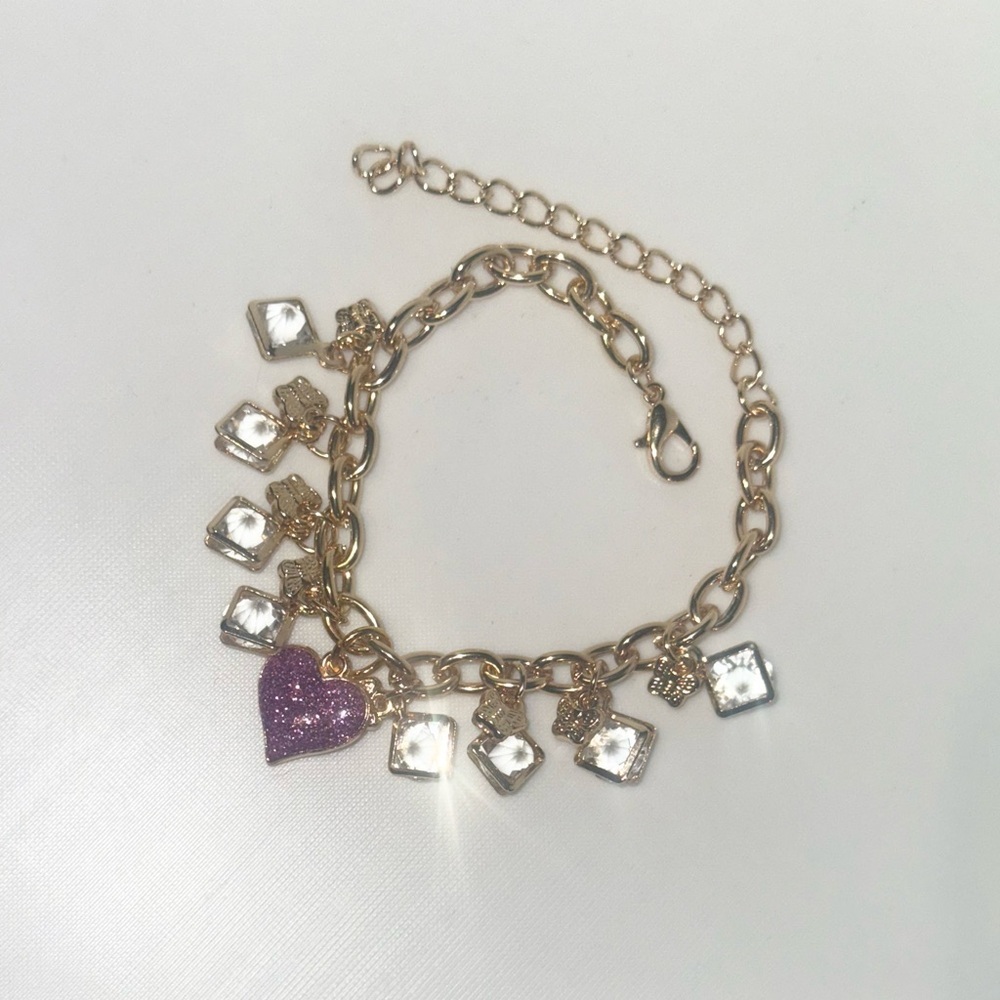 Gold and Purple Heart Charm Bracelet - Picture 5 of 5